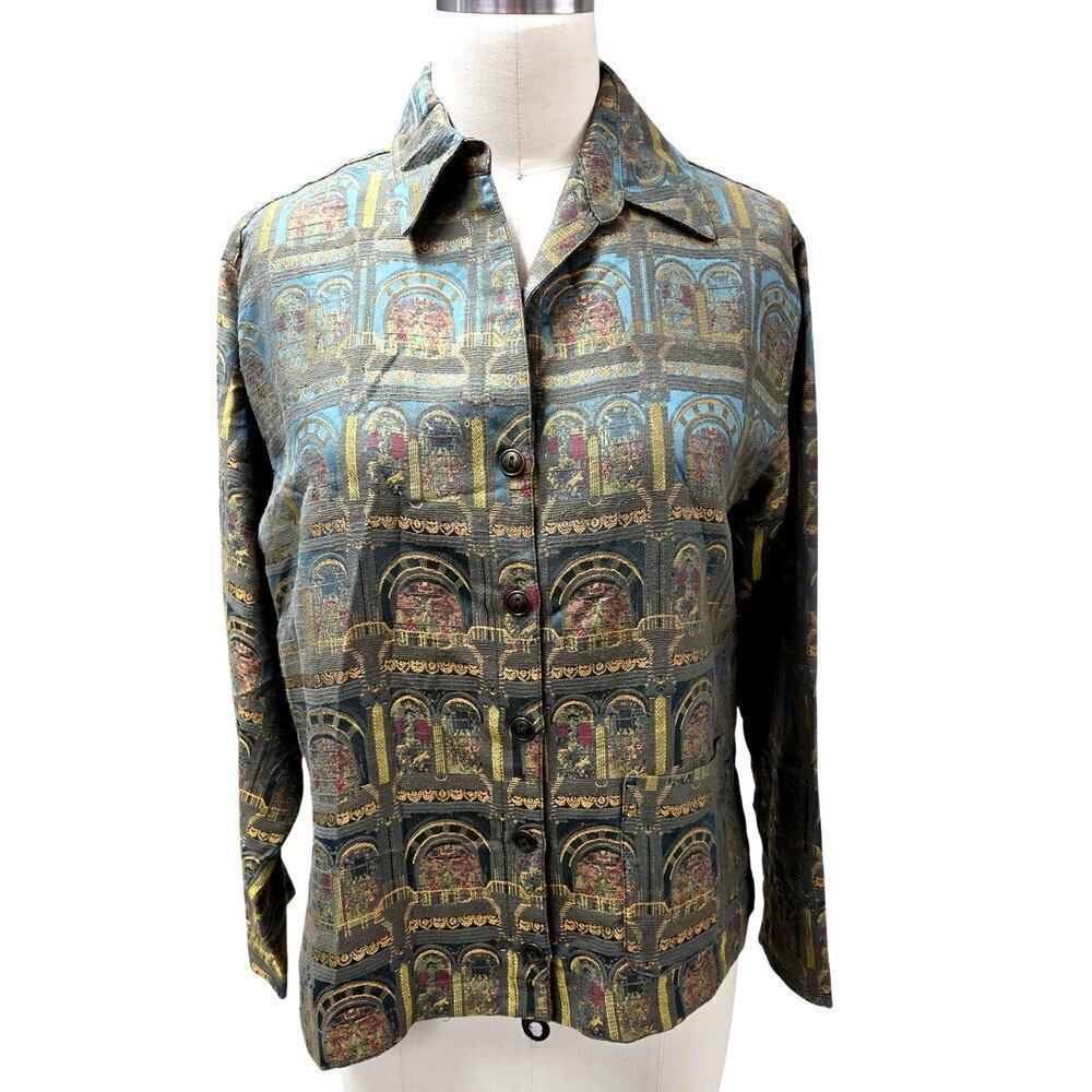 Chicos Silk/Rayon Blend Tapestry Blouse Button Down Shirt Sz S/M Chico's 0